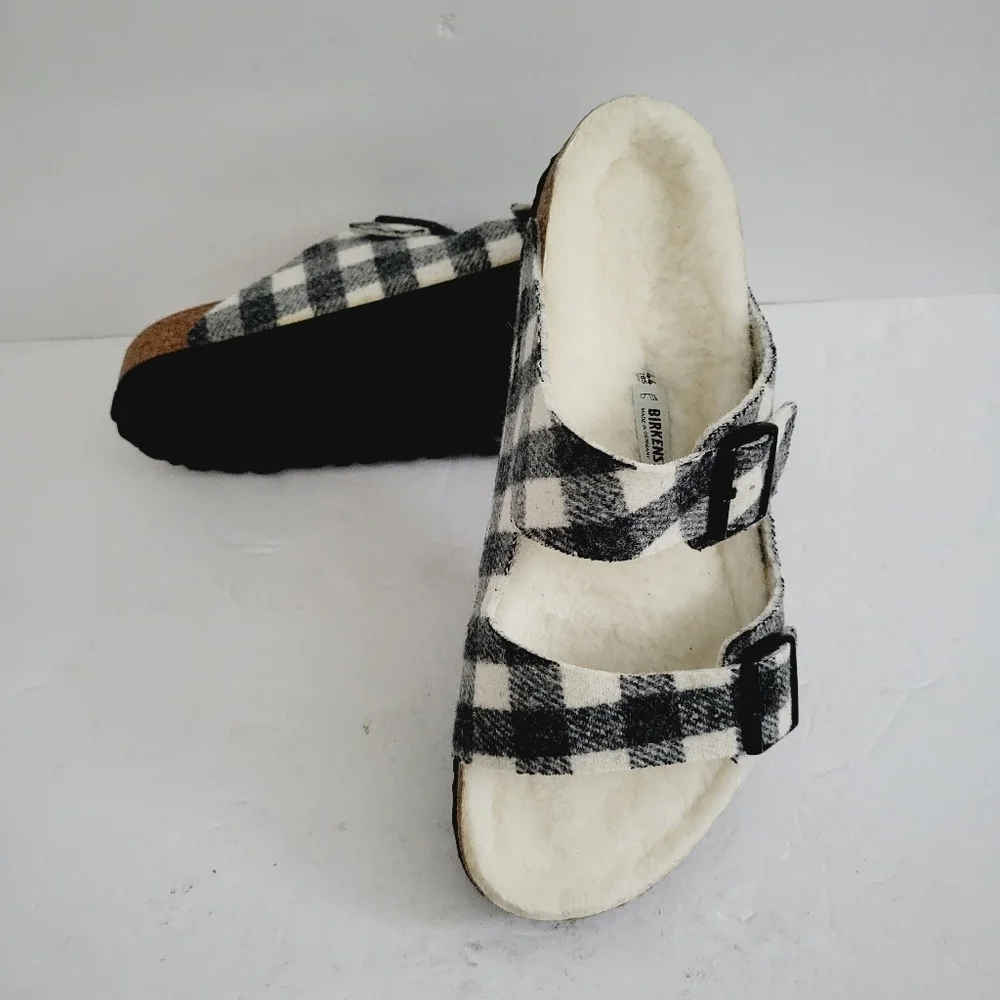 New Birkenstock Men's Arizona Rivet Shearling Sandal Plaid Wool ,Size 11 - 11,5